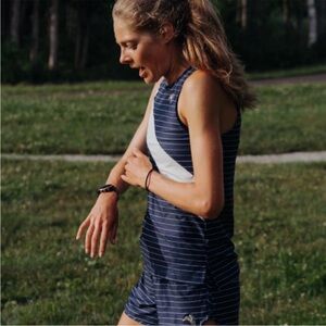 Tracksmith Navy and White Striped Running Tank